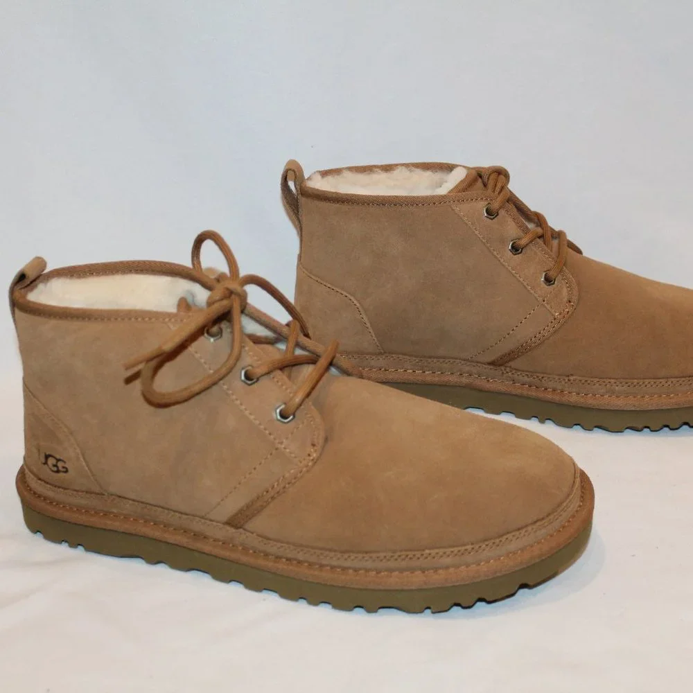 NIB UGG MEN'S NEUMEL‎ CHUKKA SUEDE SHEARLING LINED ANKLE BOOTS CHESTNUT